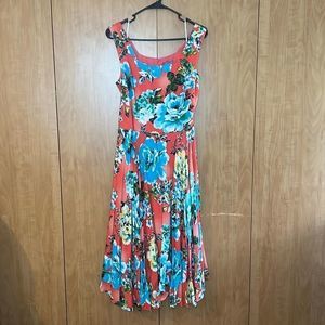 Rabbit Rabbit Rabbit Designs floral dress. Pink with blue yellow floral print